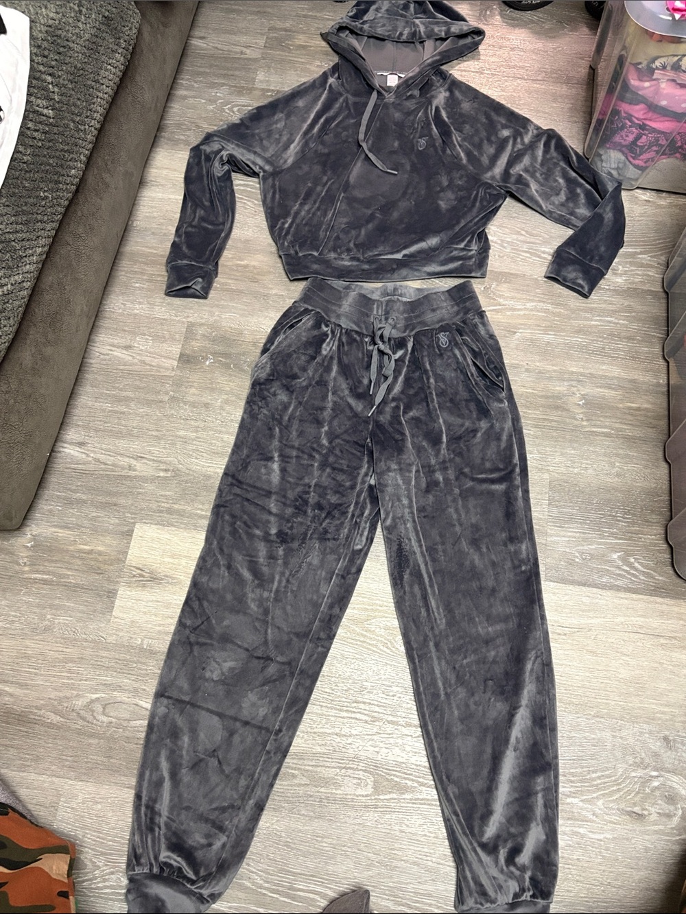 Victoria's Secret Charcoal Velour Hoodie & Jogger Set